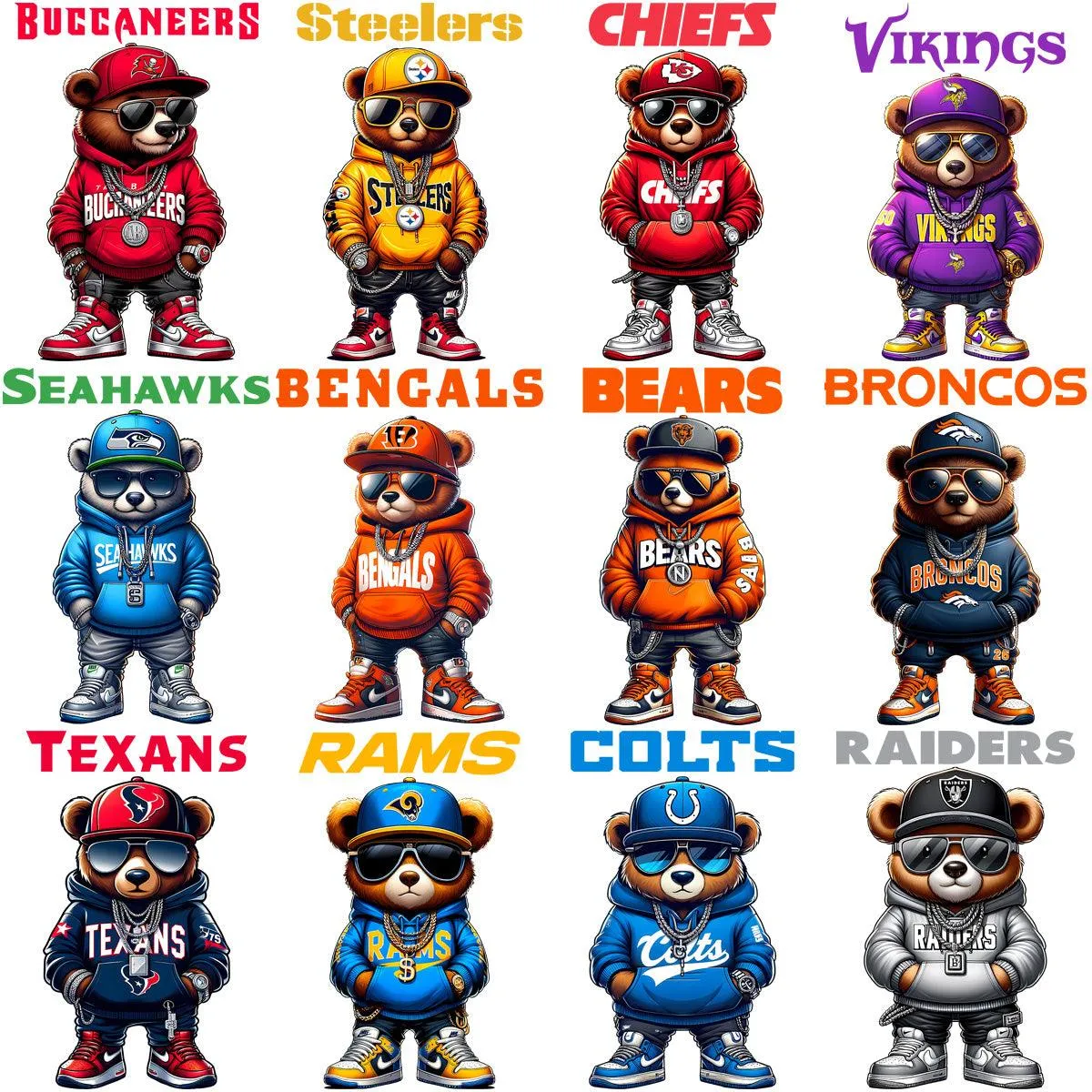 32 Teddy Bear Swag Football Designs Bundle PNG