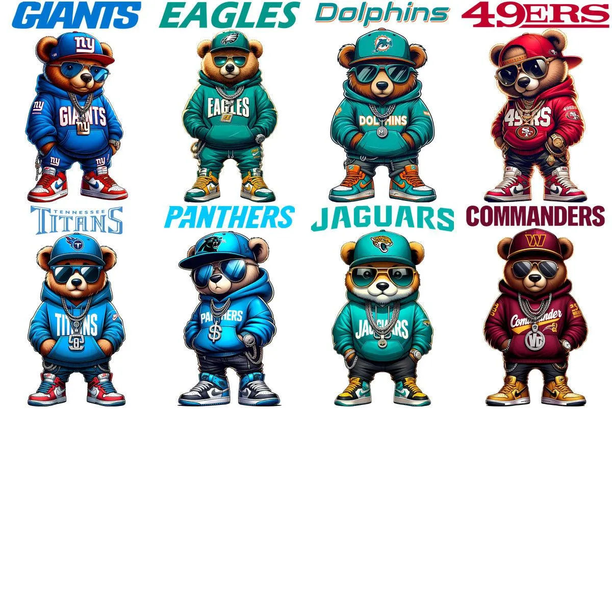 32 Teddy Bear Swag Football Designs Bundle PNG