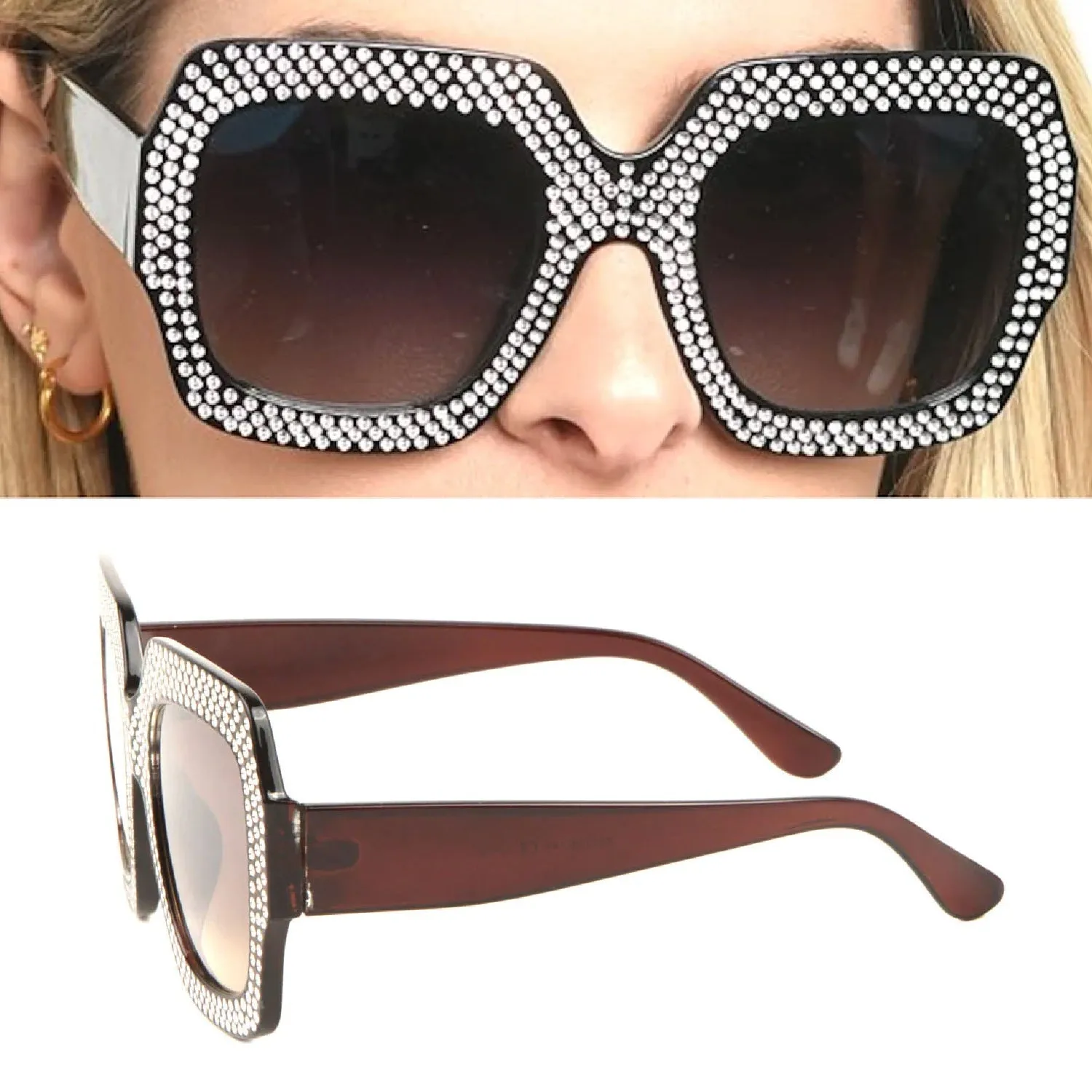 4953 Big Square Diamond Framed Sunglasses