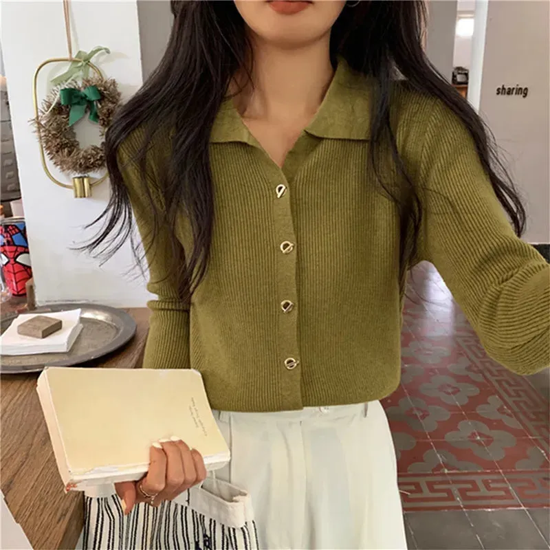 Fashion Slim Ladies Elegant Solid Jumpers V Neck Knitted Cardigan For Women Fall Winter 2023 New Korean Single Breasted Sweater