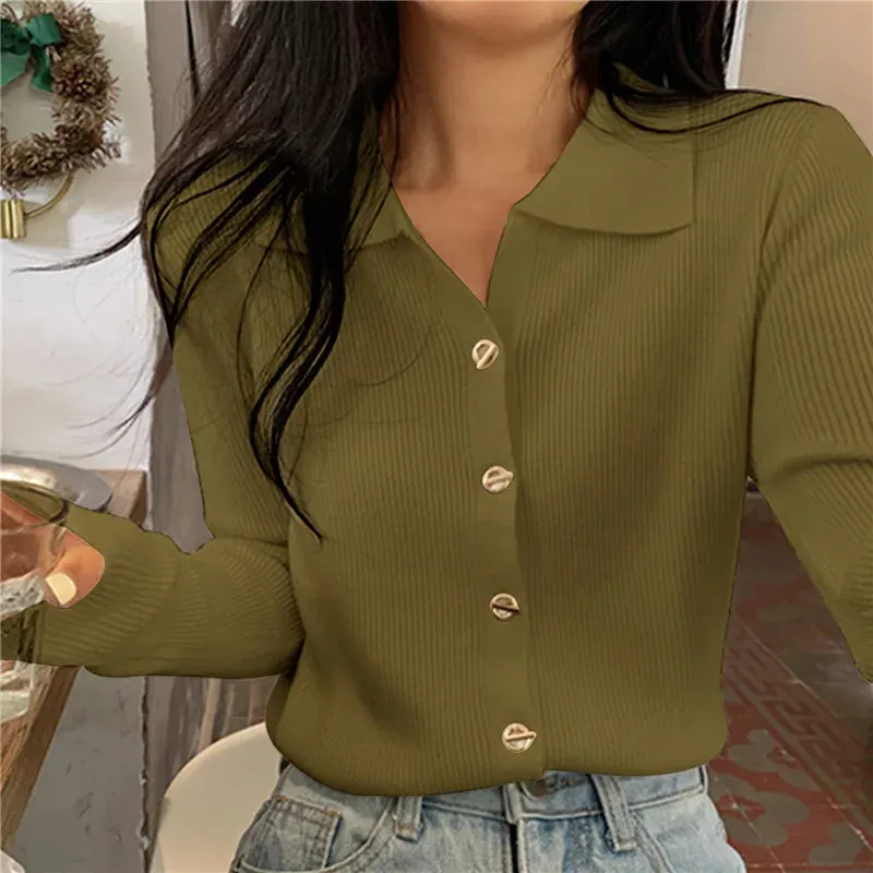 Fashion Slim Ladies Elegant Solid Jumpers V Neck Knitted Cardigan For Women Fall Winter 2023 New Korean Single Breasted Sweater