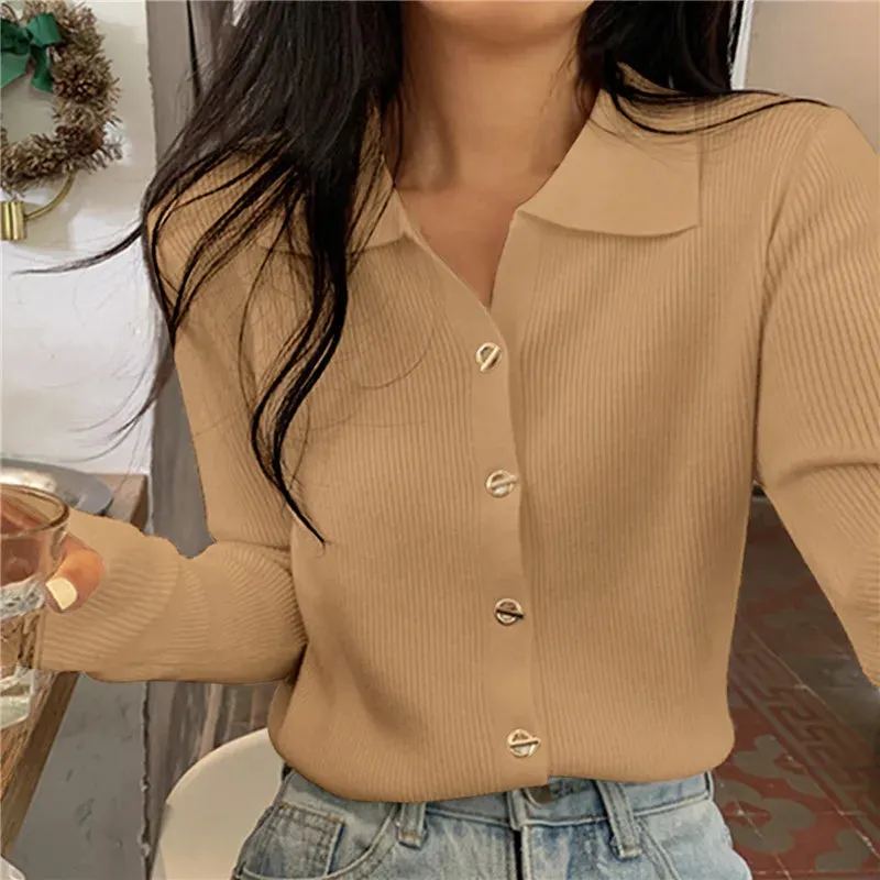 Fashion Slim Ladies Elegant Solid Jumpers V Neck Knitted Cardigan For Women Fall Winter 2023 New Korean Single Breasted Sweater