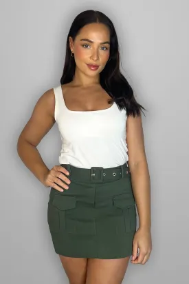 High Waist Belted Stretchy Cargo Skorts