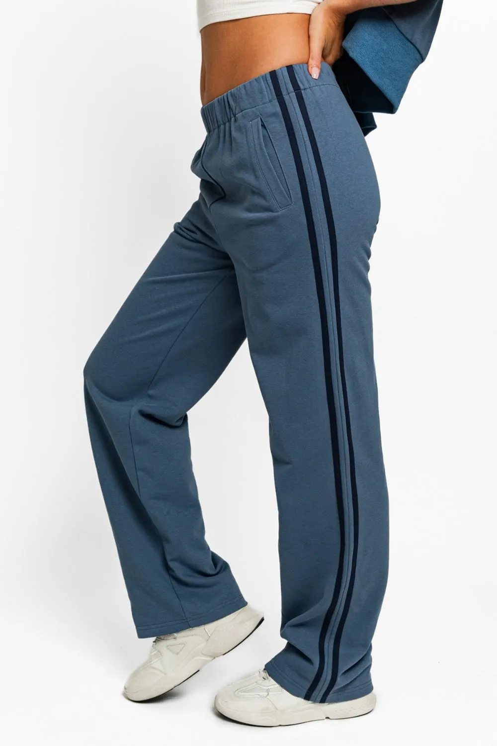 High Waisted Side Stripes Straight Track Sweatpants