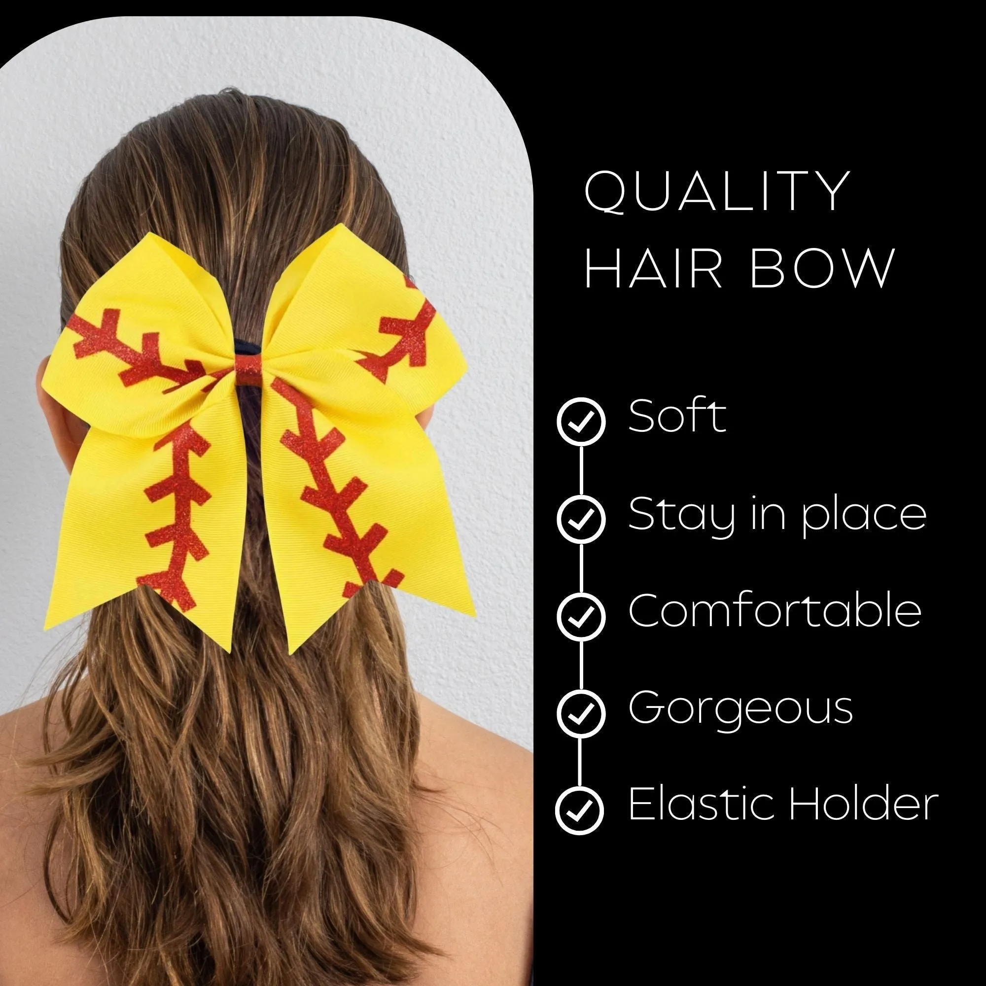 Sports Bows for Girls Large Hair Bows with Ponytail Holder Softball Volleyball Basketball Soccer Ribbon