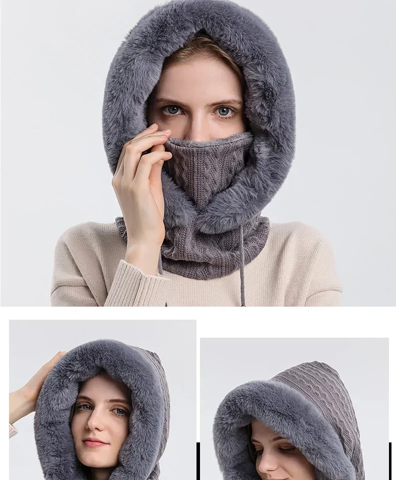 Women's Knitted Cashmere Fur Cap & Balaclava Set Stay Warm in Style: