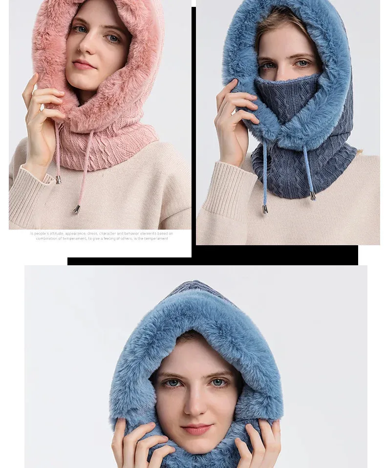 Women's Knitted Cashmere Fur Cap & Balaclava Set Stay Warm in Style: