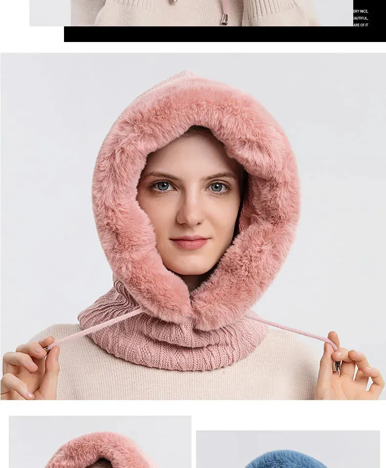 Women's Knitted Cashmere Fur Cap & Balaclava Set Stay Warm in Style: