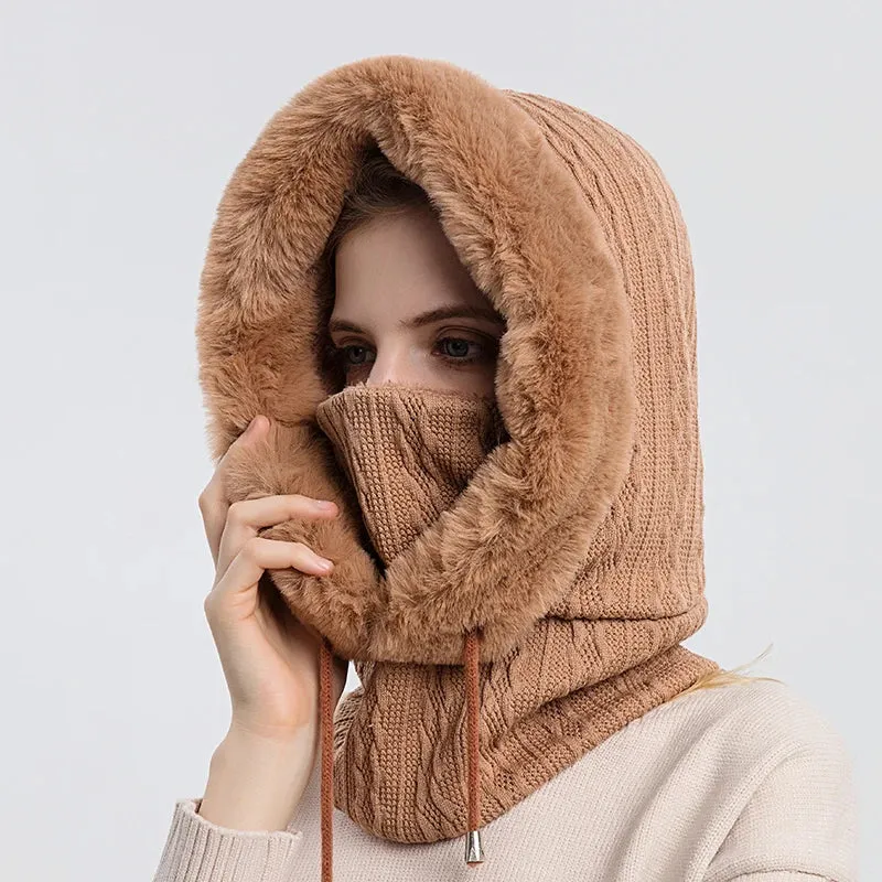 Women's Knitted Cashmere Fur Cap & Balaclava Set Stay Warm in Style: