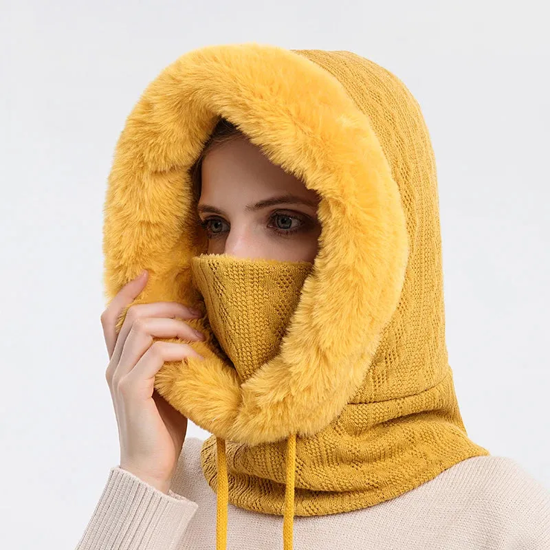 Women's Knitted Cashmere Fur Cap & Balaclava Set Stay Warm in Style: