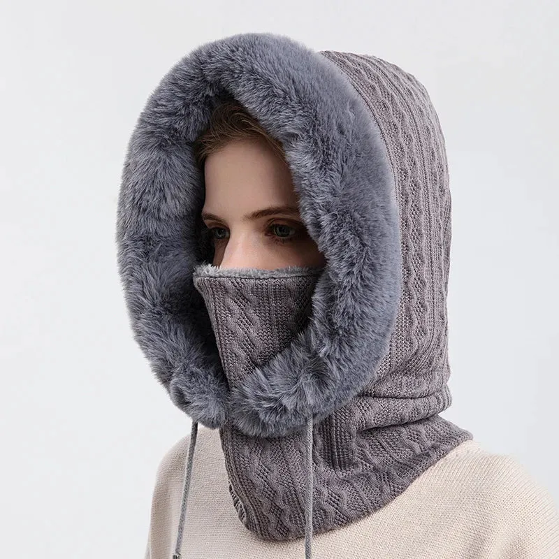 Women's Knitted Cashmere Fur Cap & Balaclava Set Stay Warm in Style: